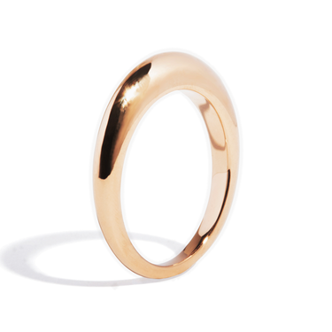 Just Brilliant curator band, 18K Rose Gold, upright view, white background with natural shadow