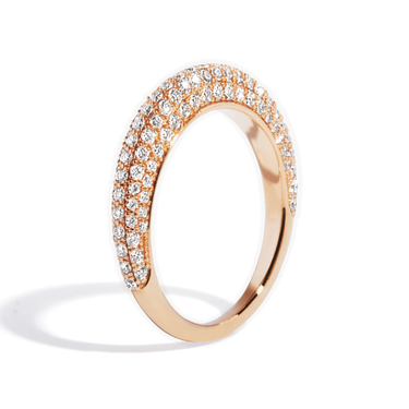 Just Brilliant curator band, 18K Rose Gold, upright view, white background with natural shadow