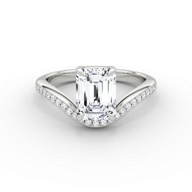 Just Brilliant Curve Solitaire Diamond Ring, Pavé / Emerald / Other, 18K White Gold, front view