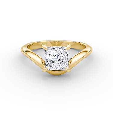 Curve Diamond Ring — Plain Princess in 18K Yellow Gold — front view; small dark JB and diamond engraving