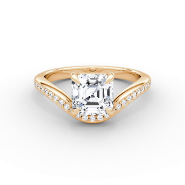 Just Brilliant Curve Solitaire Diamond Ring, Pavé Asscher, 18K Rose Gold, front view