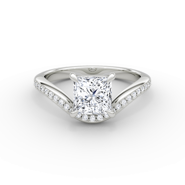 Just Brilliant Curve Solitaire Diamond Ring, Pavé / Princess / Other, 18K White Gold, front view
