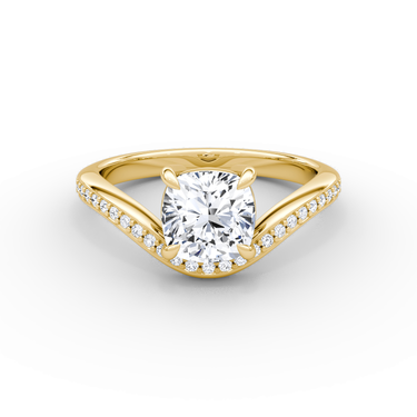 Just Brilliant Curve Solitaire Diamond Ring, Pavé / Cushion / Other, 18K Yellow Gold, front view