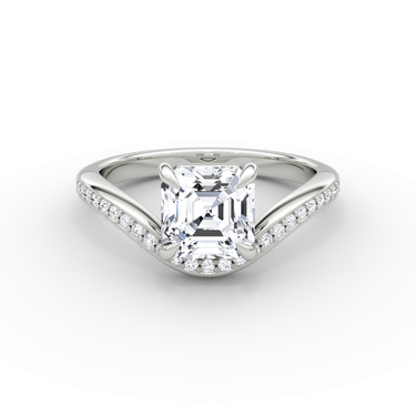 Just Brilliant Curve Solitaire Diamond Ring, Pavé Asscher, 18K White Gold, front view