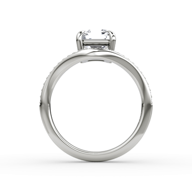 Just Brilliant Curve Solitaire Diamond Ring, Pavé Asscher, 18K White Gold, back view