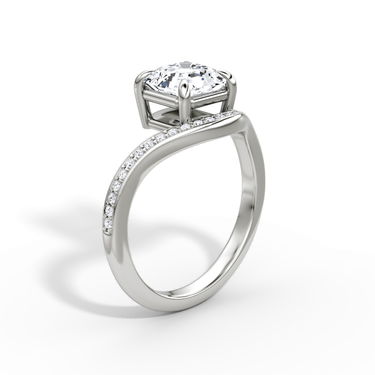 Just Brilliant Curve Solitaire Diamond Ring, Pavé Asscher, 18K White Gold, standing angled view