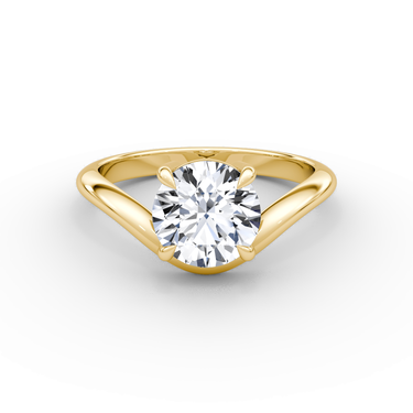 Just Brilliant curve solitaire diamond ring in 18K Yellow Gold, front view.
