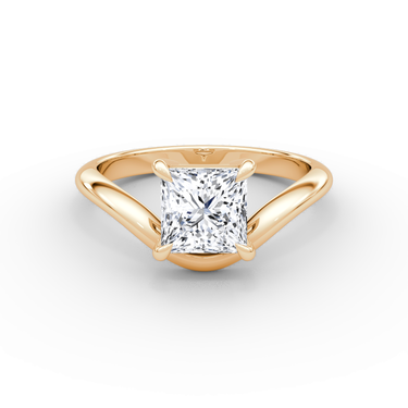 Curve Diamond Ring — Plain Princess in 18K Rose Gold — front view; small dark JB and diamond engraving