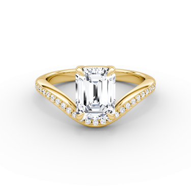 Just Brilliant Curve Solitaire Diamond Ring, Pavé / Emerald / Other, 18K Yellow Gold, front view