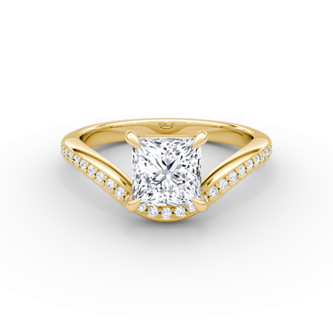 Just Brilliant Curve Solitaire Diamond Ring, Pavé / Princess / Other, 18K Yellow Gold, front view
