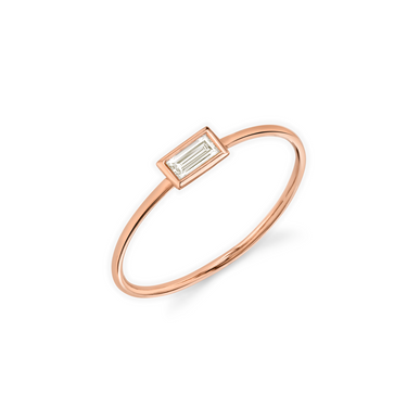 Just Brilliant Diamond Bezel ring in 18K Rose Gold, upright view.