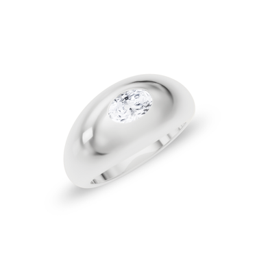 Just Brilliant Dome Band, oval, 18K White Gold, oblique