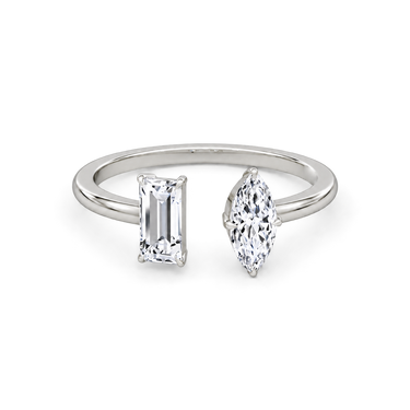 Just Brilliant Duo Cuff Diamond Ring, front view. Pure white background with natural jewelry shadows.