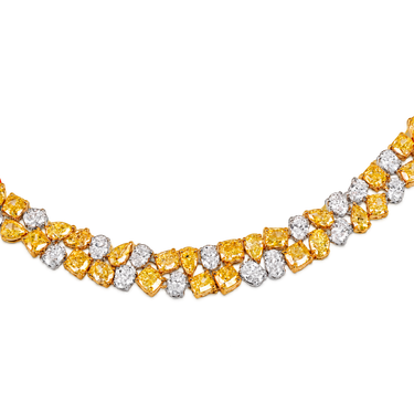 Duo Solaire Diamond Necklace in 18K white and yellow gold, mixed-cut diamond detail