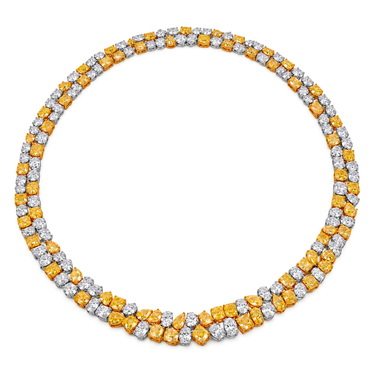 Duo Solaire Diamond Necklace in 18K white and yellow gold, complete front view