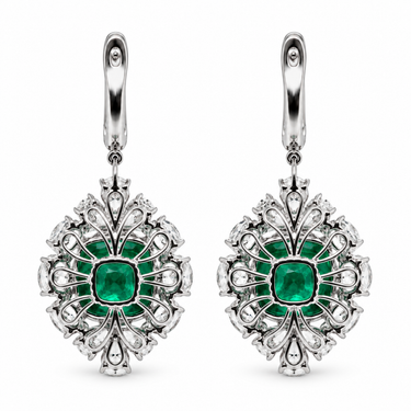 Émeraude Royale Earrings in 18K white gold by Just Brilliant — Reverse setting detail