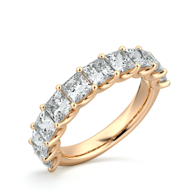 Just Brilliant Eternity Band, Half eternity / 2.5Ct / Princess in 18K Rose Gold, oblique view, unengraved.