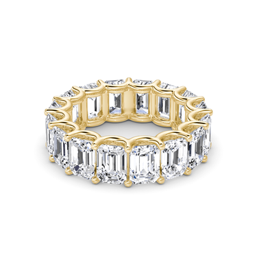 Just Brilliant Eternity Band, Full eternity / 8.0Ct / Emerald in 18K Yellow Gold, front view, unengraved.