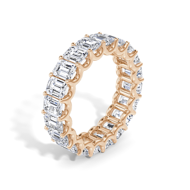 Just Brilliant Eternity Band, Full eternity / 5.0Ct / Emerald in 18K Rose Gold, upright view, unengraved.