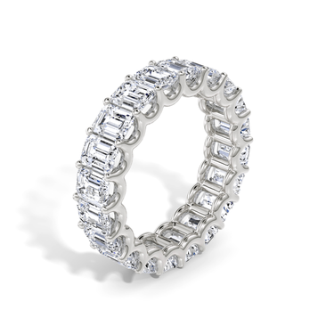 Just Brilliant Eternity Band, Full eternity / 5.0Ct / Emerald in 18K White Gold, upright view, unengraved.