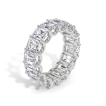 Just Brilliant Eternity Band, Full eternity / 8.0Ct / Emerald in 18K White Gold, upright view, unengraved.
