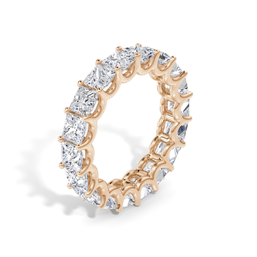 Just Brilliant Eternity Band, Full eternity / 4.5Ct / Princess in 18K Rose Gold, upright view, unengraved.