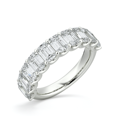 Just Brilliant Eternity Band, Half eternity / 2.5Ct / Emerald in 18K White Gold, oblique view, unengraved.