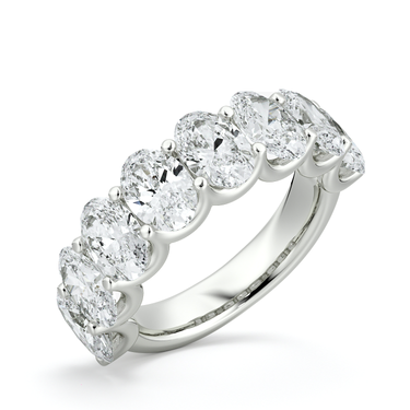 Just Brilliant Eternity Band, Half eternity / 4.0Ct / Oval in 18K White Gold, oblique view, unengraved.