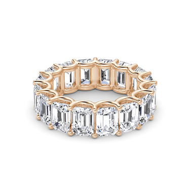 Just Brilliant Eternity Band, Full eternity / 8.0Ct / Emerald in 18K Rose Gold, front view, unengraved.