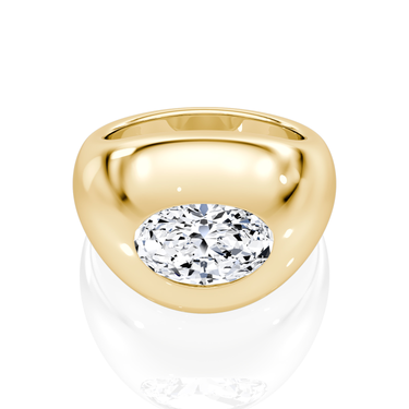 Just Brilliant oval dome band in 18K Yellow Gold, front view.