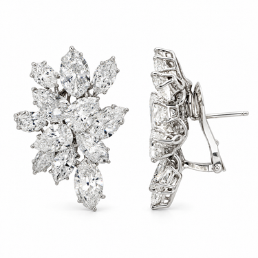 Feuillage de Lumière Diamond Earclips in 18K white gold by Just Brilliant — Front and side view