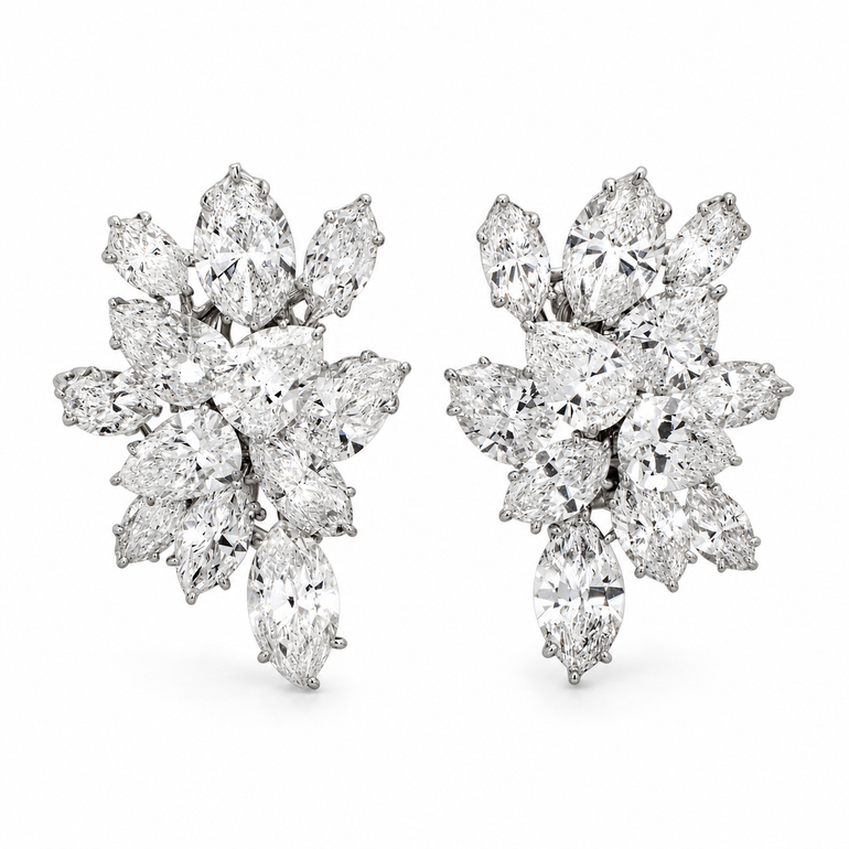 Feuillage de Lumière Diamond Earclips in 18K white gold by Just Brilliant — Front view