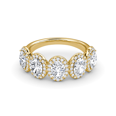Just Brilliant Five Stone Halo Band — Oval — 18K Yellow Gold — front view