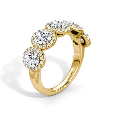 Just Brilliant Five Stone Halo Band — Oval — 18K Yellow Gold — upright view