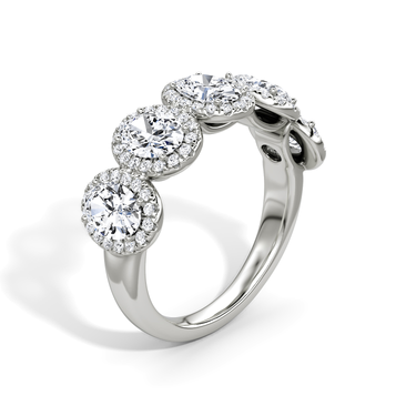 Just Brilliant Five Stone Halo Band — Oval — 18K White Gold — upright view