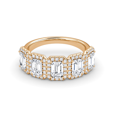 Just Brilliant Five Stone Halo Band — Emerald — 18K Rose Gold — front view
