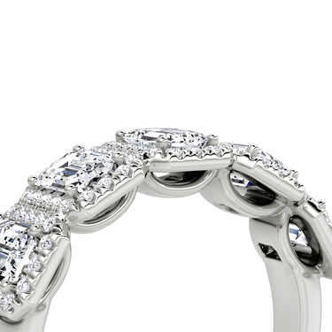 Just Brilliant Five Stone Halo Band — Emerald — 18K White Gold — detail view