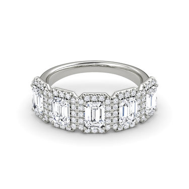 Just Brilliant Five Stone Halo Band — Emerald — 18K White Gold — front view