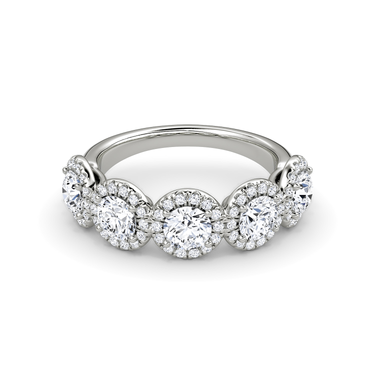 Just Brilliant Five Stone Halo Band — Round Brilliant — 18K White Gold — front view