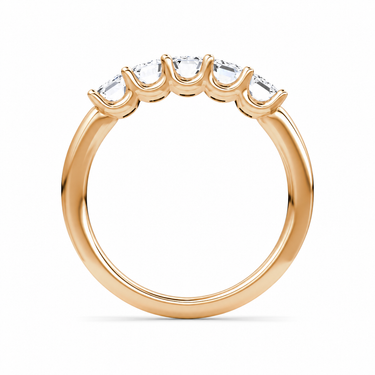 Just Brilliant Five Stone Diamond Band, Large version with Emerald diamonds in 18K rose gold, profile view. #jb-five-stone_large_emerald_18k-rose-gold_profile