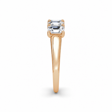 Just Brilliant Five Stone Diamond Band, Large version with Emerald diamonds in 18K rose gold, side view. #jb-five-stone_large_emerald_18k-rose-gold_side