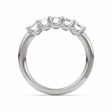 Just Brilliant Five Stone Diamond Band, Large version with Emerald diamonds in 18K white gold, profile view. #jb-five-stone_large_emerald_18k-white-gold_profile