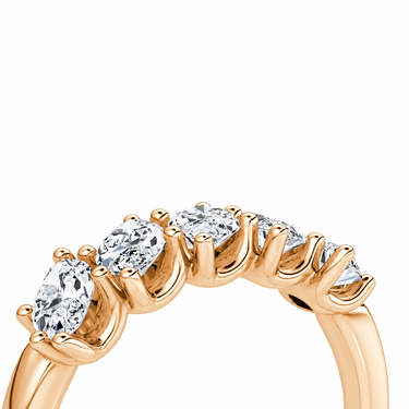 Just Brilliant Five Stone Diamond Band, Large version with Marquise diamonds in 18K rose gold, detail view. #jb-five-stone_large_marquise_18k-rose-gold_detail