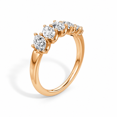 Just Brilliant Five Stone Diamond Band, Large version with Marquise diamonds in 18K rose gold, upright view. #jb-five-stone_large_marquise_18k-rose-gold_upright