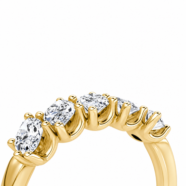 Just Brilliant Five Stone Diamond Band, Large version with Marquise diamonds in 18K yellow gold, detail view. #jb-five-stone_large_marquise_18k-yellow-gold_detail
