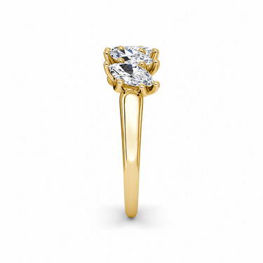 Just Brilliant Five Stone Diamond Band, Large version with Marquise diamonds in 18K yellow gold, side view. #jb-five-stone_large_marquise_18k-yellow-gold_side