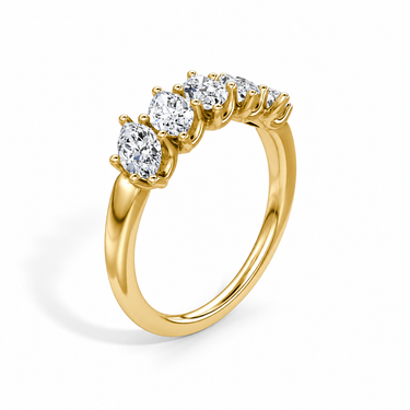 Just Brilliant Five Stone Diamond Band, Large version with Marquise diamonds in 18K yellow gold, upright view. #jb-five-stone_large_marquise_18k-yellow-gold_upright