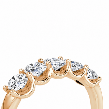 Just Brilliant Five Stone Diamond Band, Large version with Oval diamonds in 18K rose gold, detail view. #jb-five-stone_large_oval_18k-rose-gold_detail