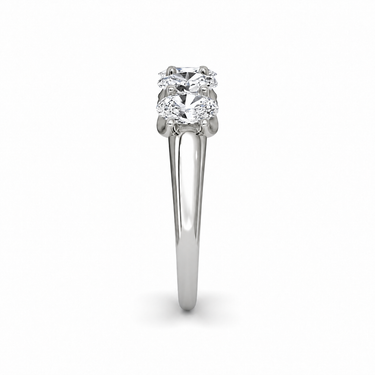 Just Brilliant Five Stone Diamond Band, Large version with Oval diamonds in 18K white gold, side view. #jb-five-stone_large_oval_18k-white-gold_side