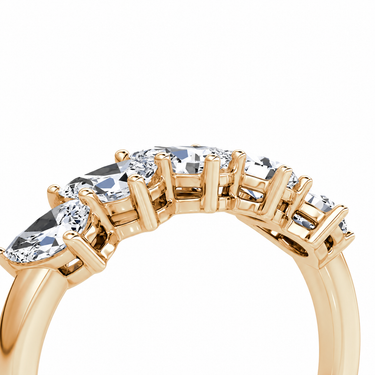 Just Brilliant Five Stone Diamond Band, Large version with Pear diamonds in 18K rose gold, detail view. #jb-five-stone_large_pear_18k-rose-gold_detail
